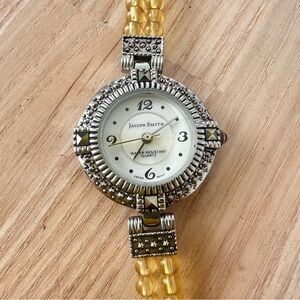 Jaclyn smith ladies silver tone yellow beaded bracelet watch NEW BATTERY